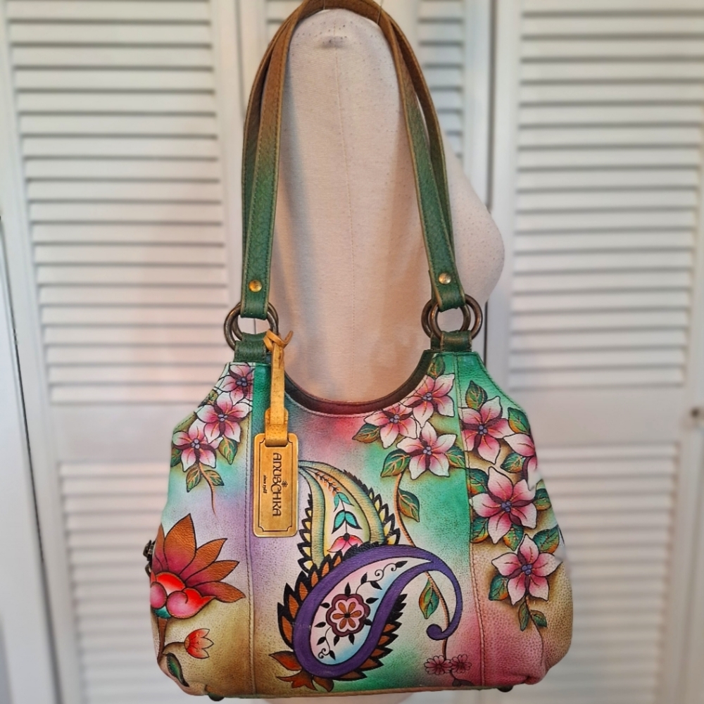 Authentic anuschka hand painted signed leather purse bag